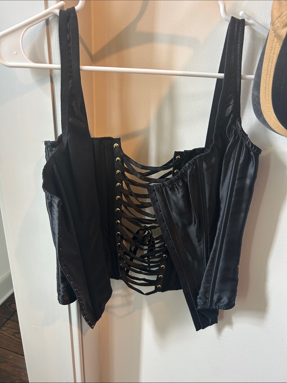 Victoria's Secret Black Satin Lace-Up Corset Camisole
